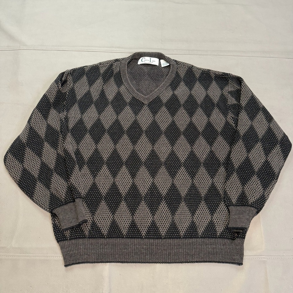 VTG Cypress Link Men Argyle Gold Preppy Active Academia Sweater Cotton USA M4011